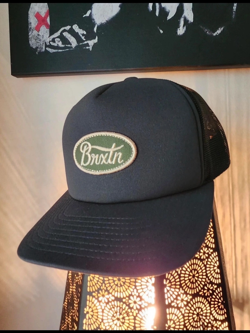 Brixton Navy Foam Trucker Hat with Green Patch